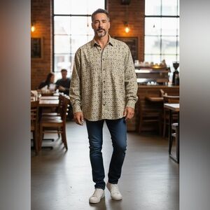 Woolrich Men’s Button Down Shirt Fish Design Size XLT